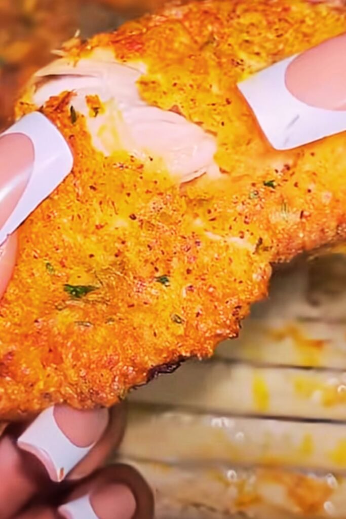 Breaded chicken tenders arranged on wire rack ready for baking